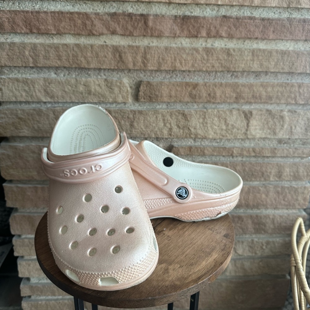 Shiny Light Pink Crocs size 8